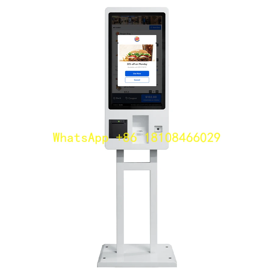 

Accepter Payment Kiosk QR Code Scanner for Restaurant 27 Inch Touch Self Printer Service Ordering Machine With POS System Cash
