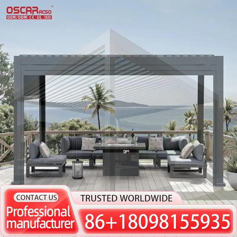 

DIY Freestanding Aluminum Louvre Shade Bioclimatic Garden Gazebo with LED Lights for Patio Garden Backyard Pergola