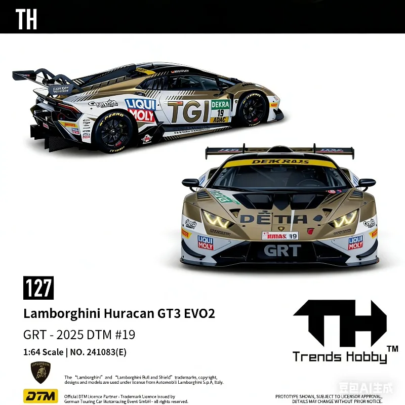 Modelo de Carro em Liga de Ferro Fundido TH 1/64 Lamborghini Hurricane GT3 EVO-DTM, Item de Decoração para Coleção de Brinquedos para Meninos.