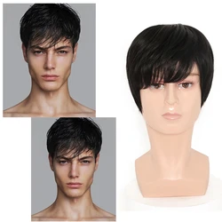 Peruca preta reta curta masculina, cabelo de fibra resistente ao calor, fantasia cosplay, perucas sintéticas masculinas