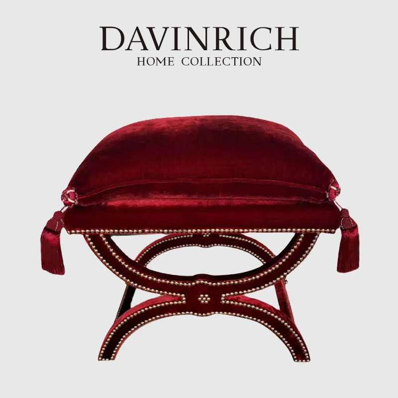 DAVINRICH GG Style Retro aksamitna toaletka stołek luksusowy opatrunek makijaż krzesło nity dekoracyjne mała Sofa do salonu sypialnia