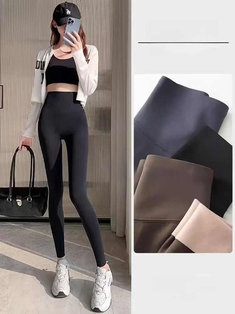 

High Waist Fce Lined Yoga Pants Women's Fitn ark Pants Spring Autumn Winter Thin Velvet Tummy Control Butt Lifting