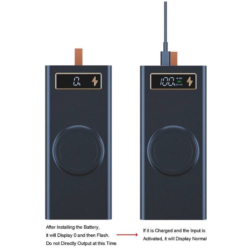 DIY Case with 22.5W Quick 15W Wireless Charging 6x18650 Battery Holder Box Digital Display Screen