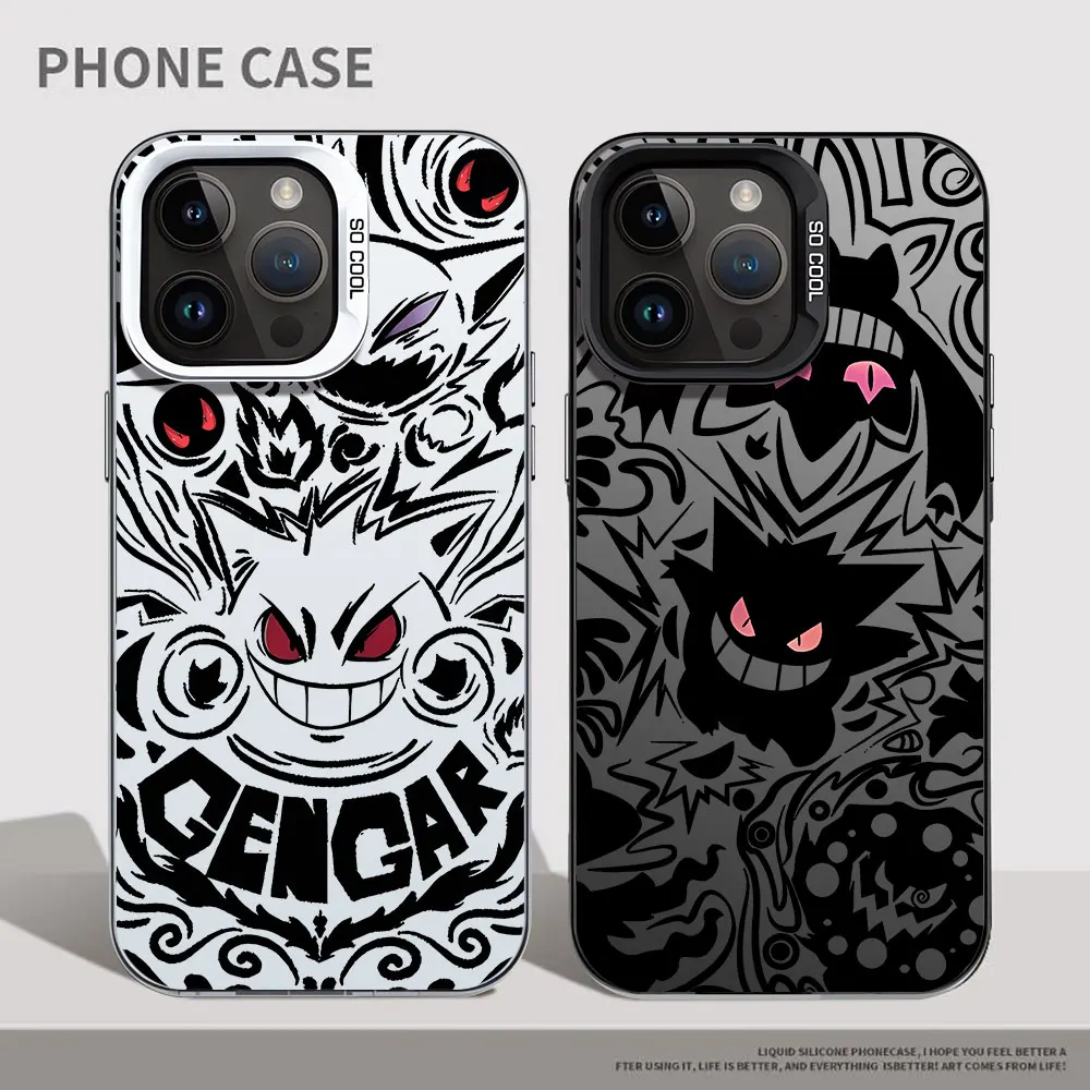 Silver Plated Phone Case for iPhone 11 Pro 14 15 Pro Max XS X XR 13 12 Plus Inside Hard TPU Anime Pokemons Gengar