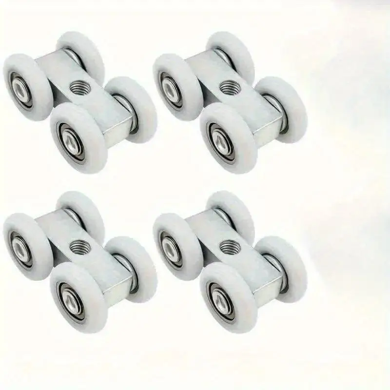 8Pcs Aluminum Four-wheel Pulley Hanging Wheel Curtain Track Pulley Car Wash Curtain Shower Room Pulley
