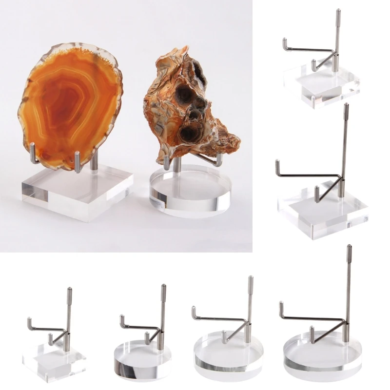 Adjustable Metal Display Stand Easel with Acrylic Base for Minerals Crystal Gemstones Small Collectibles Clear Shelf