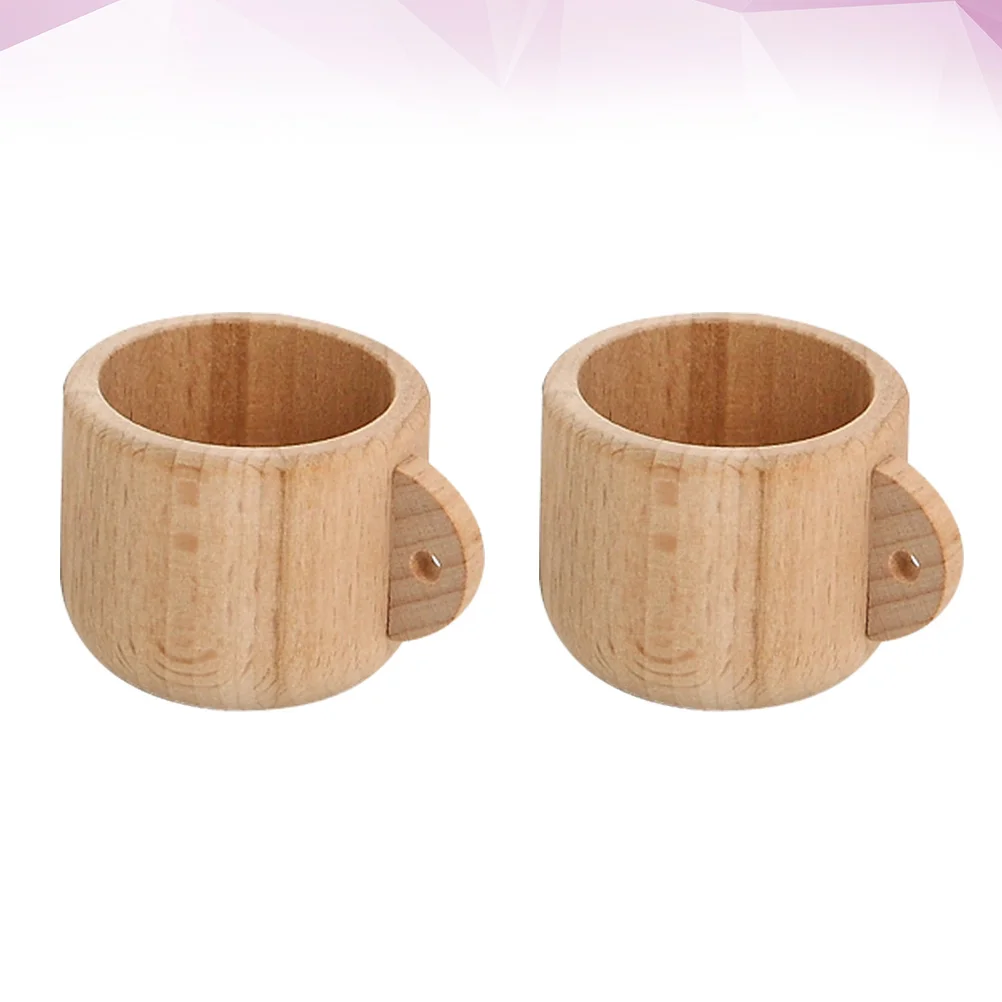 2 PCS No Paint Wooden Child Children’s Toys Tea Cups Simulation Tableware Bamboo