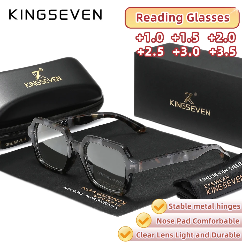 

KINGSEVEN Fashion Reading Glasses Square Frame Women Optical Lens +1.0~+3.5 Anti Blue Ray Presbyopia Glasses Leopard Eyewear
