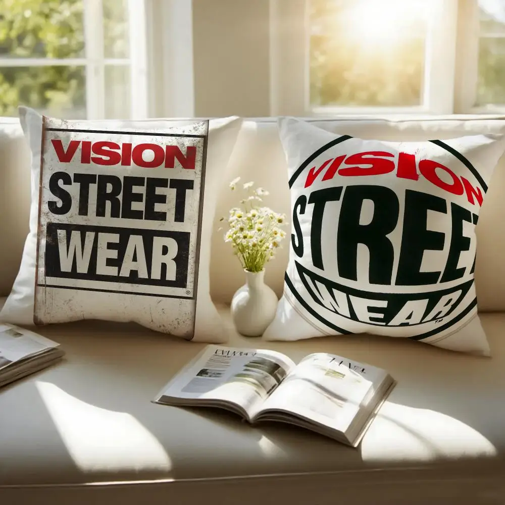 Vintage Streetwear V-Vision Street Wear Cushion Cover Pillowcase Anti-dustmite Invisible Zipper Short Plush Sofa Cushion