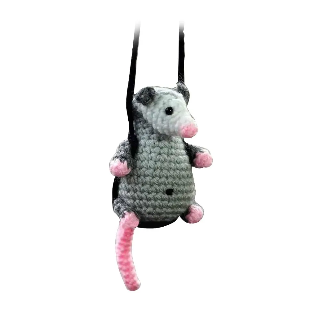 Handmade Knitted Car Hanging Ornament Crochet Car Charm Car Mirror Decor Pendant Screaming Possum Ornament Rearview Mirror