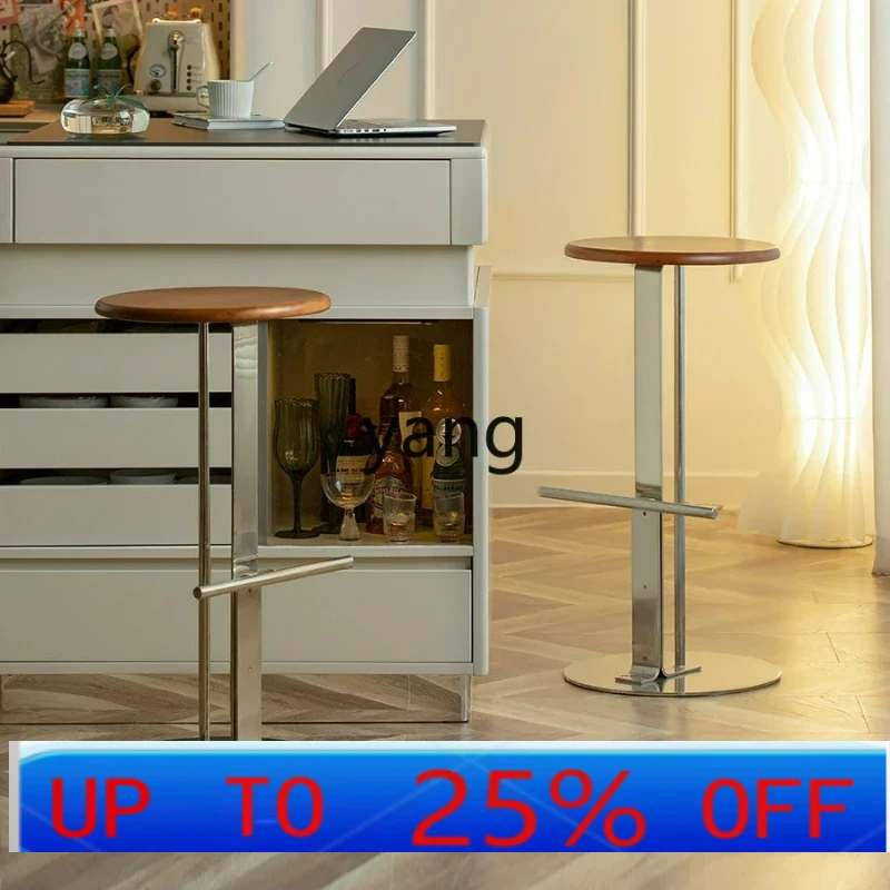 

LTT Household Solid Wood Bar Stool Solid Wood Light Luxury High Stool Metal Bar Chair