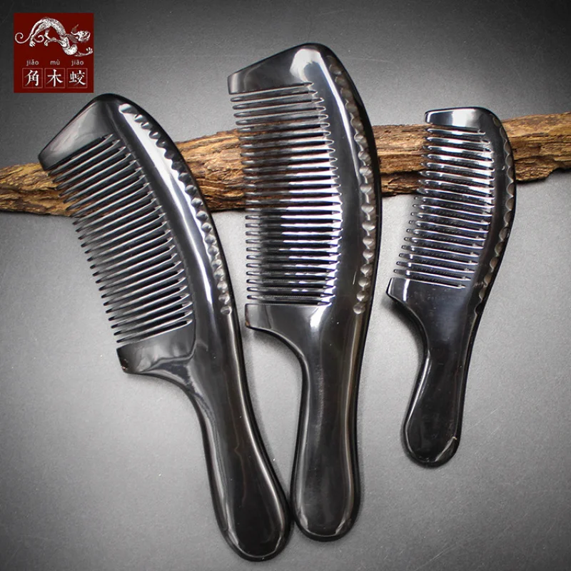 

Black buffalo horn comb with thickened handle