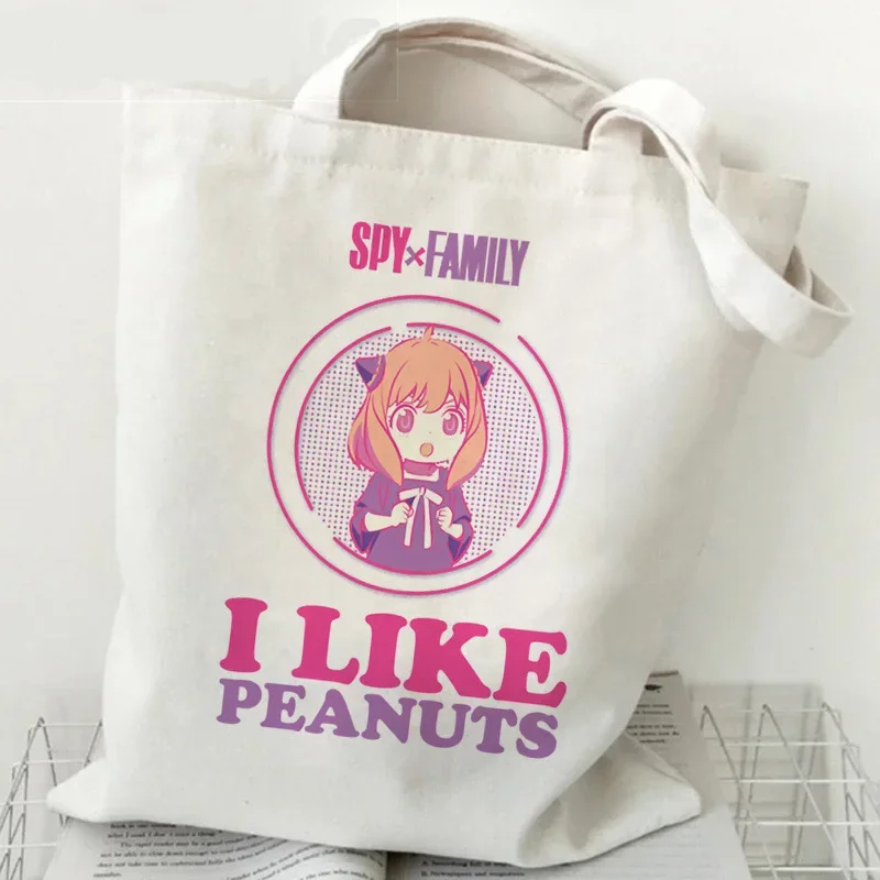 Spy X rodzina torba na zakupy wydruk płótna Anime Kawaii Anya Forger Tote Bag torebki SPYFAMILY Women Bag Harajuku torby na ramię