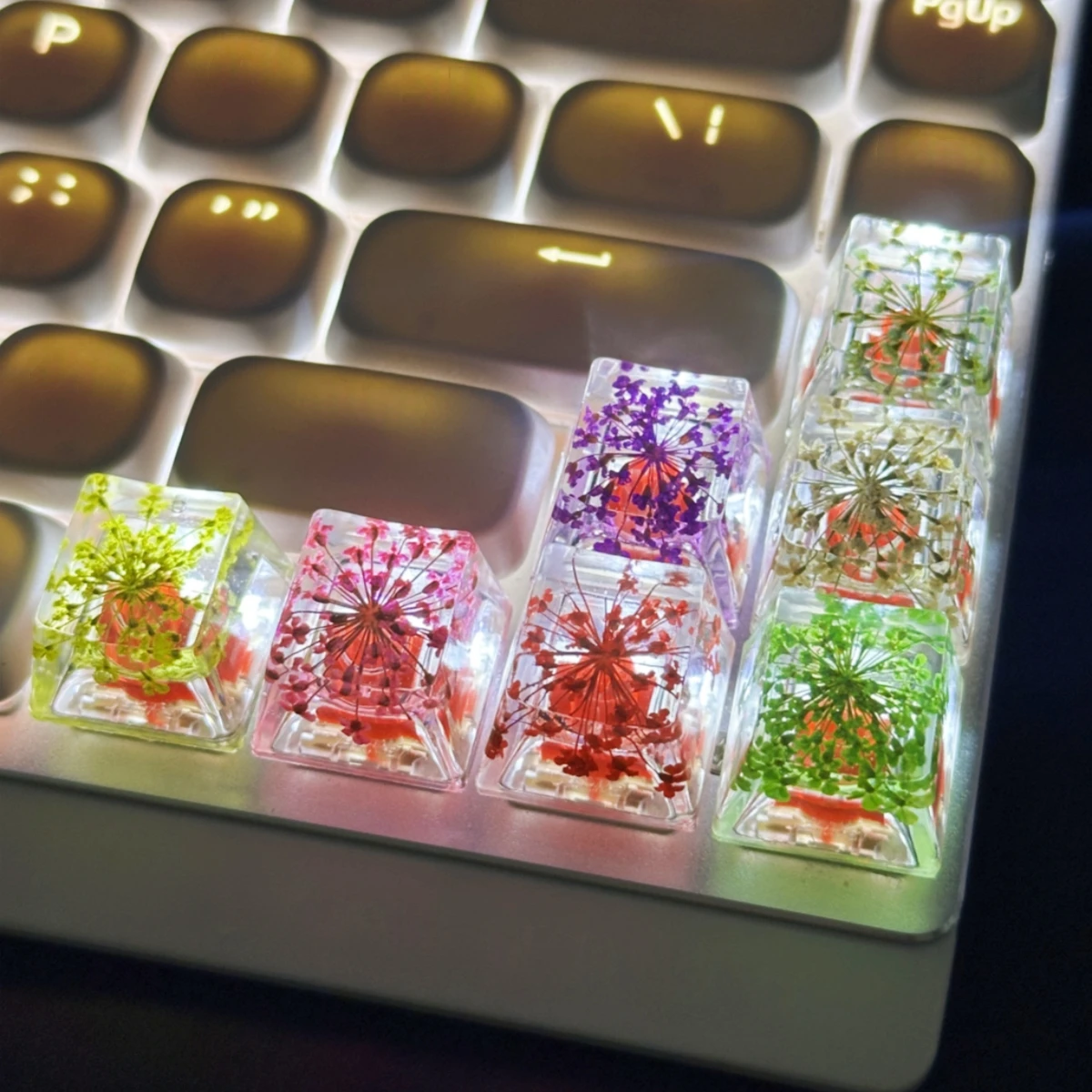 Conjunto de teclas de resina de flor fresca translúcida, 4 unidades, para teclado mecânico, eixo cruzado, pbt, com acessórios, mais vendidos