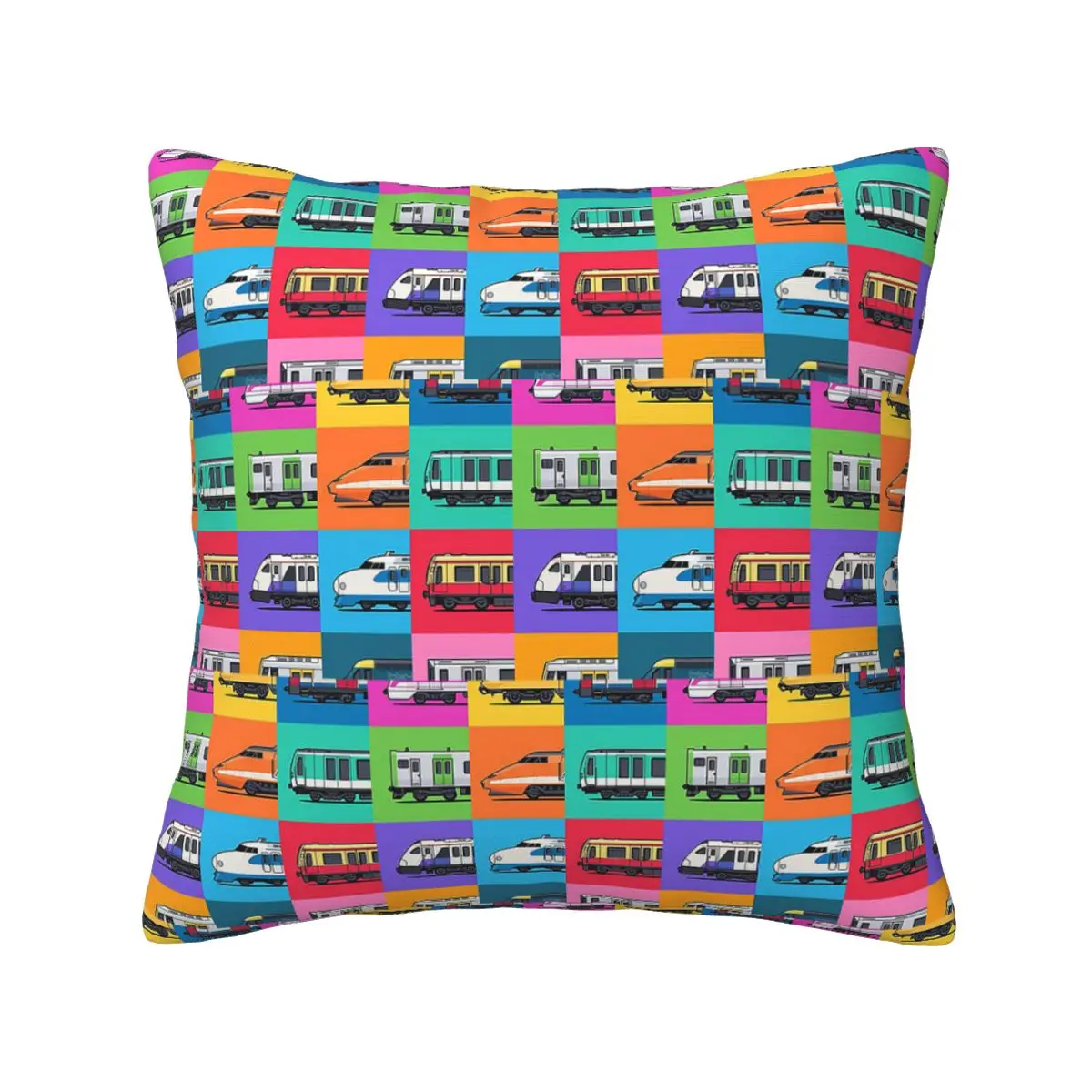 World Trains Grid Pattern Square Pillowcase Pillow Cover Cushion Zip Decorative Comfort Throw Pillow for Home Sofa
