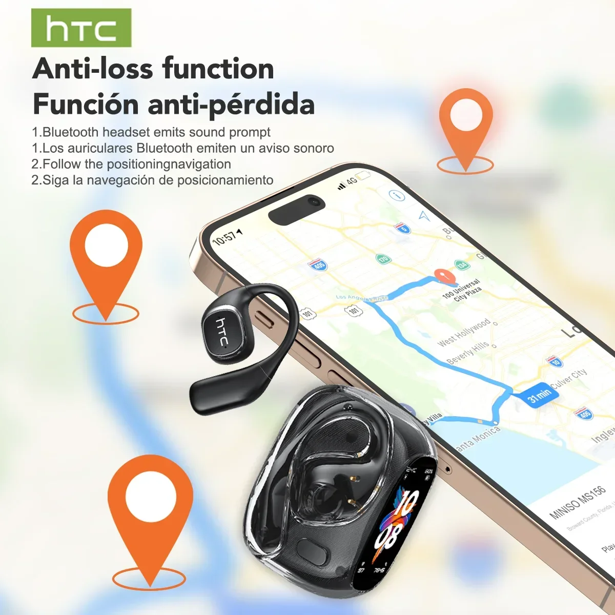 سماعات HTC NE11 بلوتوث V6.0 AI مترجم سماعات أذن مفتوحة الأذن سماعات لاسلكية شاشة LCD ستيريو 8 ساعات طويلة العمر #6