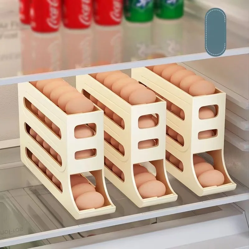 Multi-Layer Eggs Storage Box Refrigerator Side Door Storage Box Rolling Egg Holder Tray Automatic Rolling Egg Kitchen Organizers