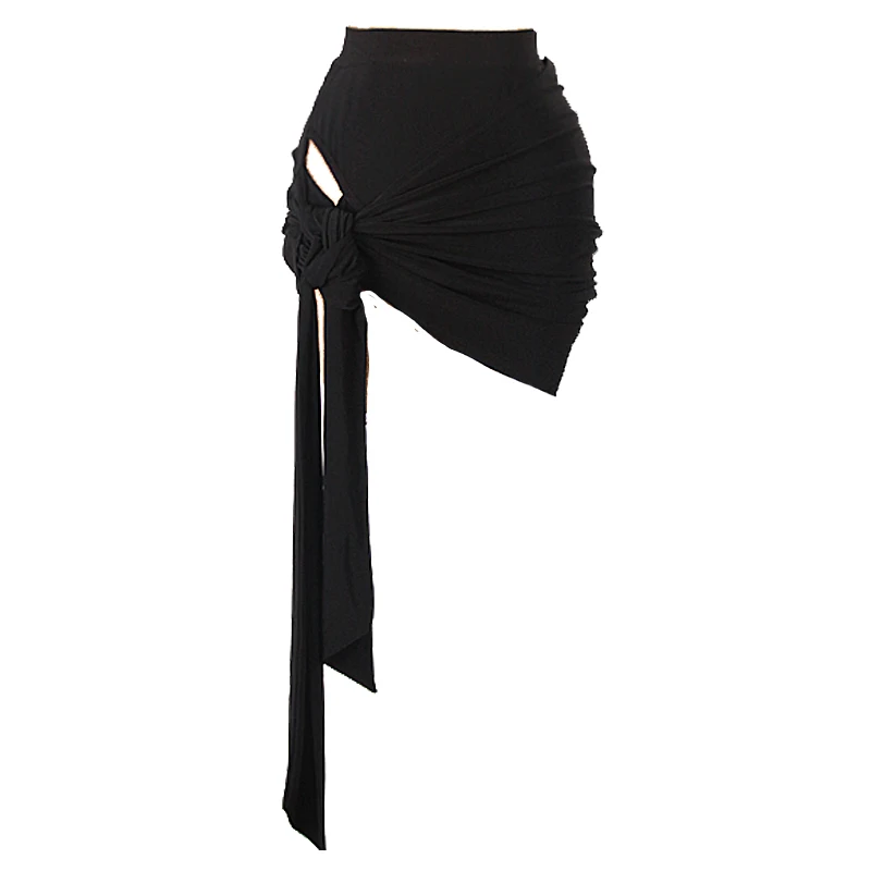 2025 trajes de dança latina feminina saia preta irregular oco roupas prática adulto feminino chacha rumba dança wear dql12232