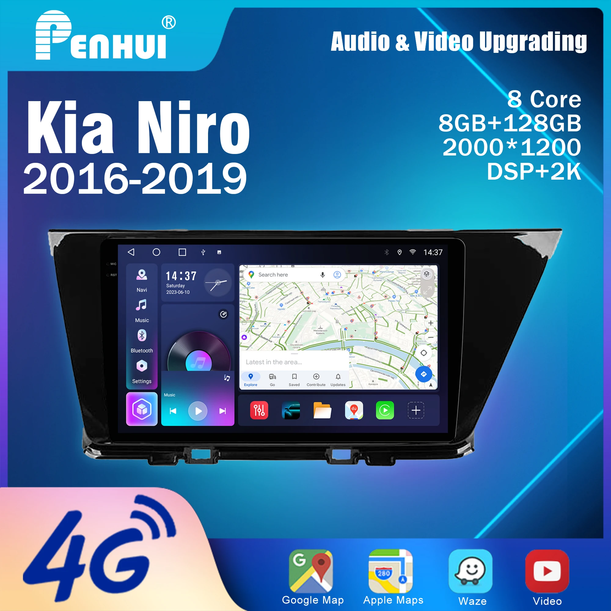 Penhui Android Car DVD Player Screen for Kia Niro 2016 - 2019 Audio Video 2 Din DSP Bluetooth Carplay
