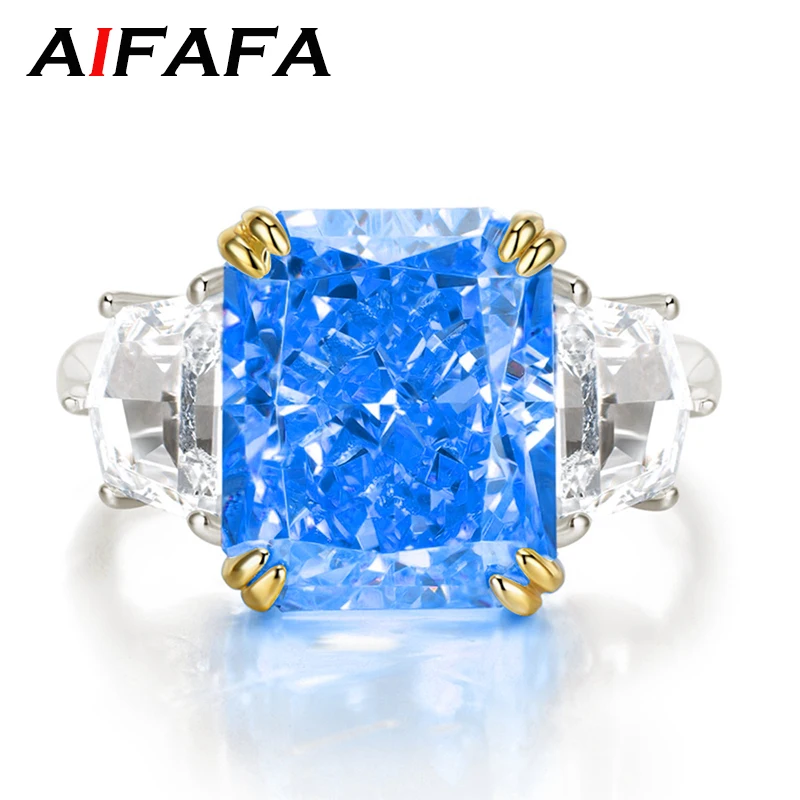 AIFAFA 100% S925 Sterling Silver Paraiba Rings For Women Lady Sparkling Ruby Diamond Sapphire Gemstone 10*12mm Jewelry Wholesale