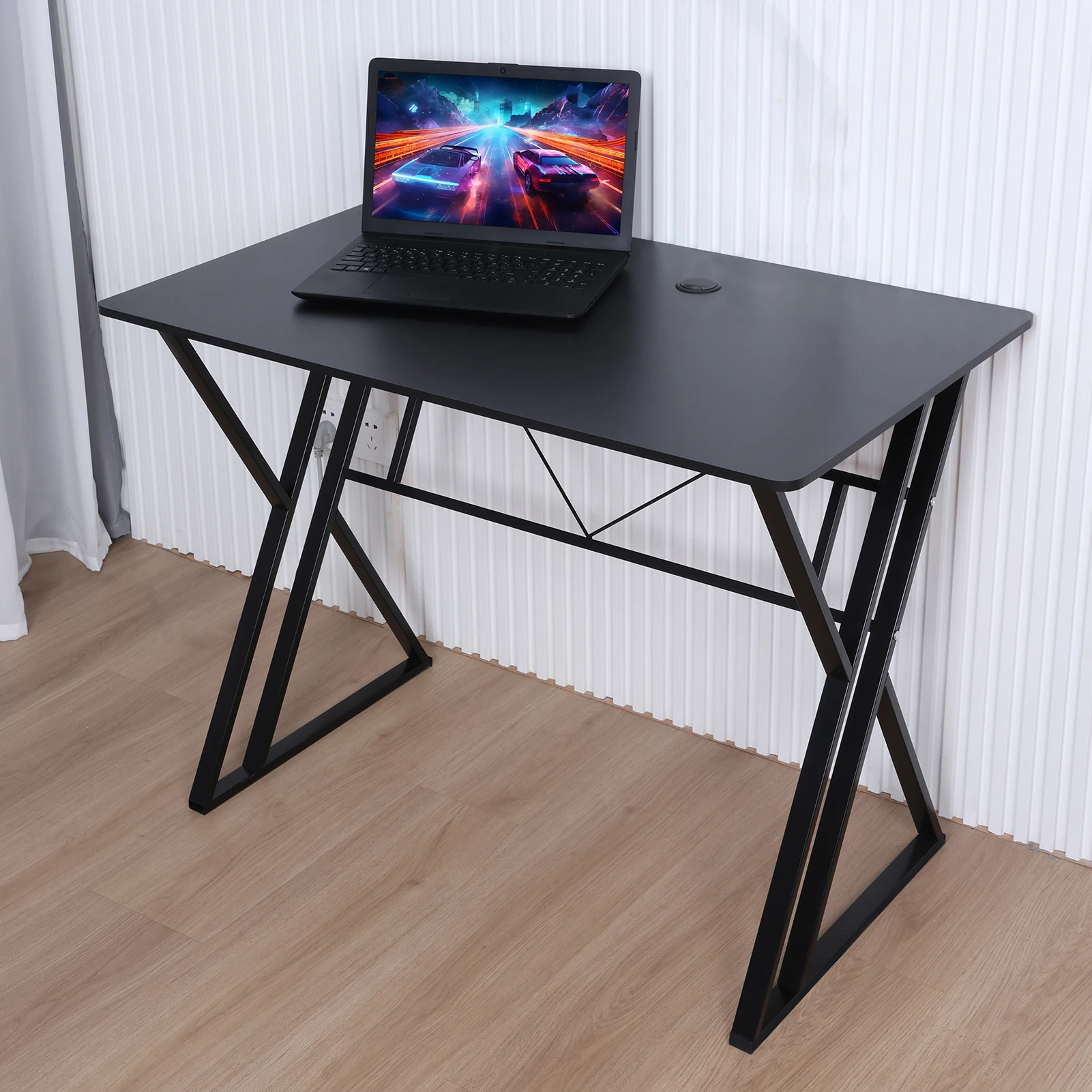 Gaming Desk, Ergonomic Computer Game Table with Dual K-shaped Steel Legs, Sturdy PC Workstation Desk for Home Office with Cable