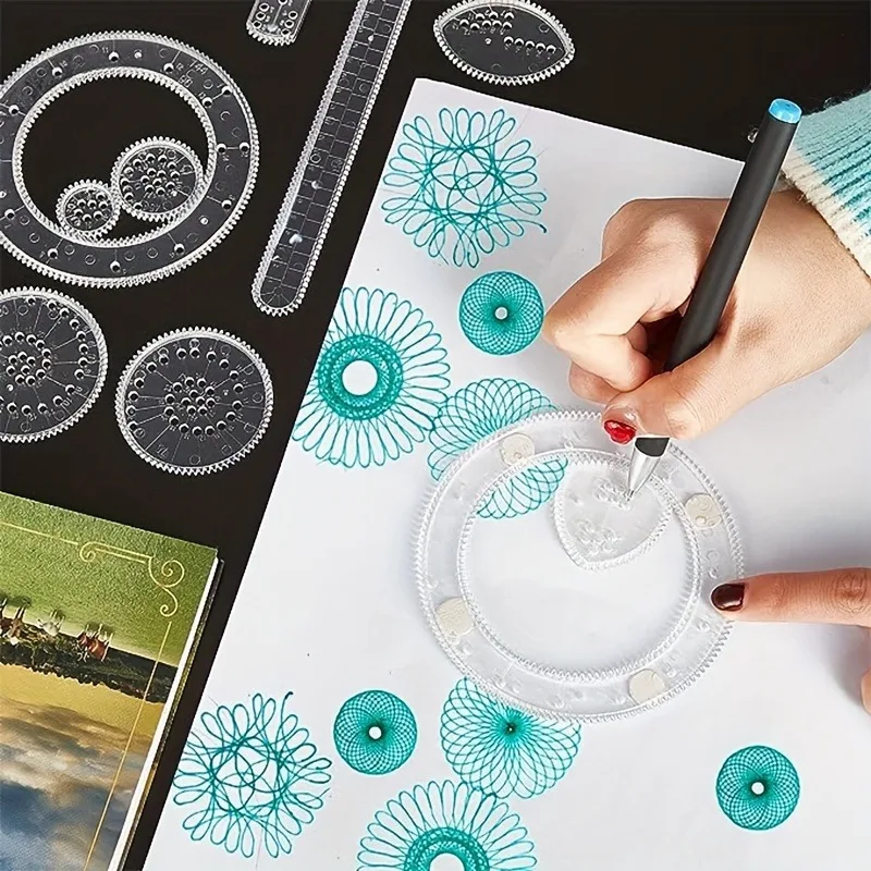 Juego de dibujo Spirograph de 28 piezas, kit geométrico en espiral transparente, juguete educativo de bricolaje para niños y adultos, para álbumes de recortes y creación de tarjetas.