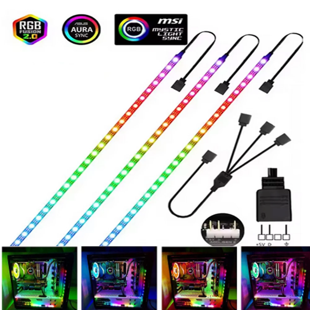 Addressable ARGB 5V LED Strip 3Pin Computer PC Case Tape Light WS2812B SMD 5050 Flexible Changeable Color Gamer Desktop Lamp