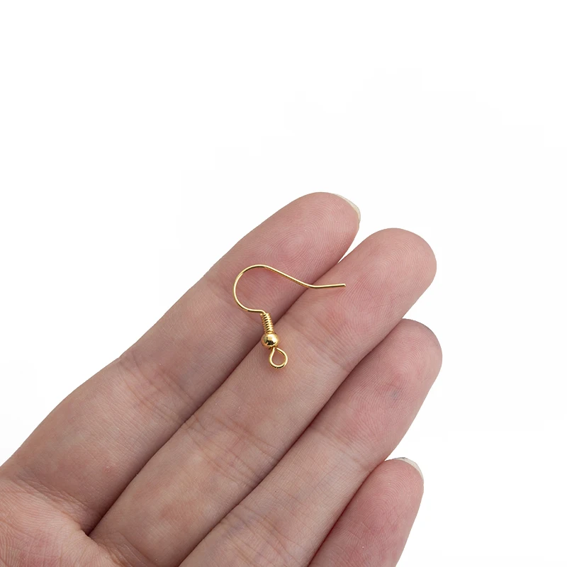 20pcs/lot 18K Gold Plated Brass Ear Wires Fish Hooks with Ball Earrings Clasps Hooks For DIY Earrings Jewelry Making Craft