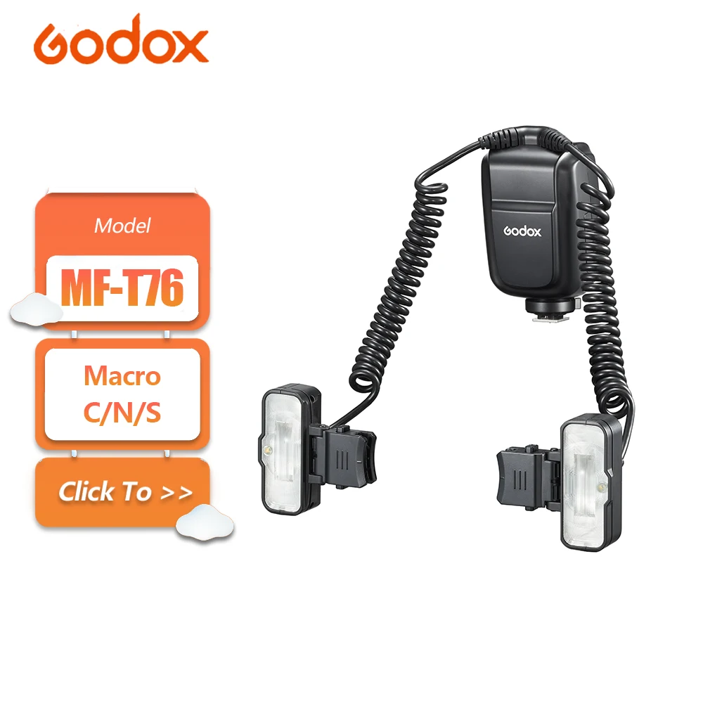 Godox MF-T76 76Ws GN22 TTL Macro Twin Flash for Sony Nikon Canon Camera Flash with 1.2s Recycling Time for Dental Photography