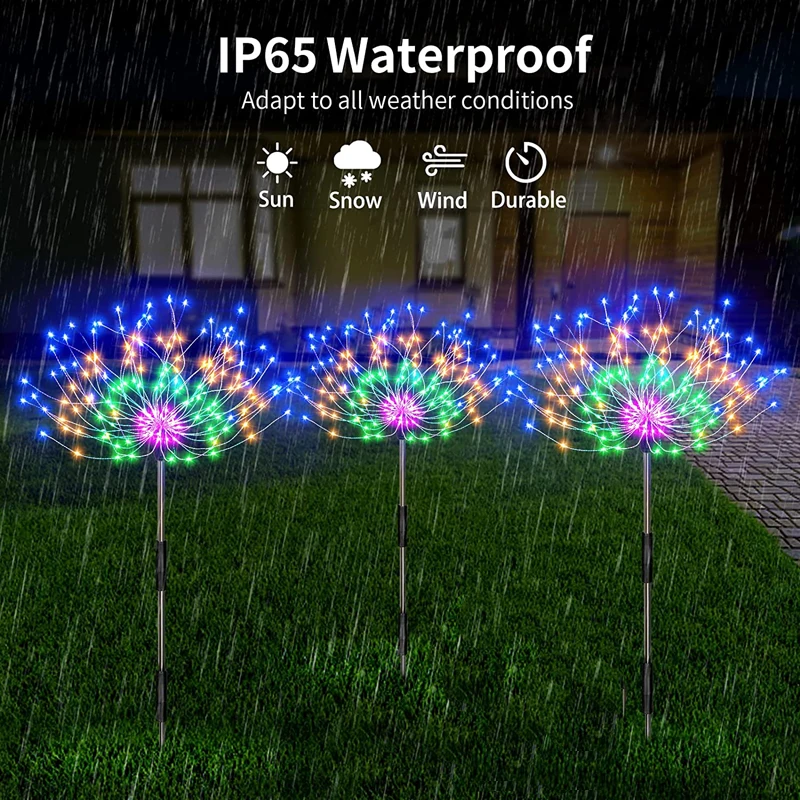 Solar Garden Lights Outdoor 90LED Solar Firework Lights Waterproof Pathway Decor Lamp For Patio Flowerbed Yard Walkway
