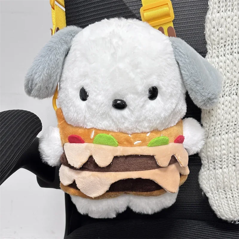 Sanrio Anime Cartoon Pochacco Hamburger Kleding Zachte Pluche Pop Speelgoed winkelen Crossbody rugzak Kinderen Verjaardagscadeautjes