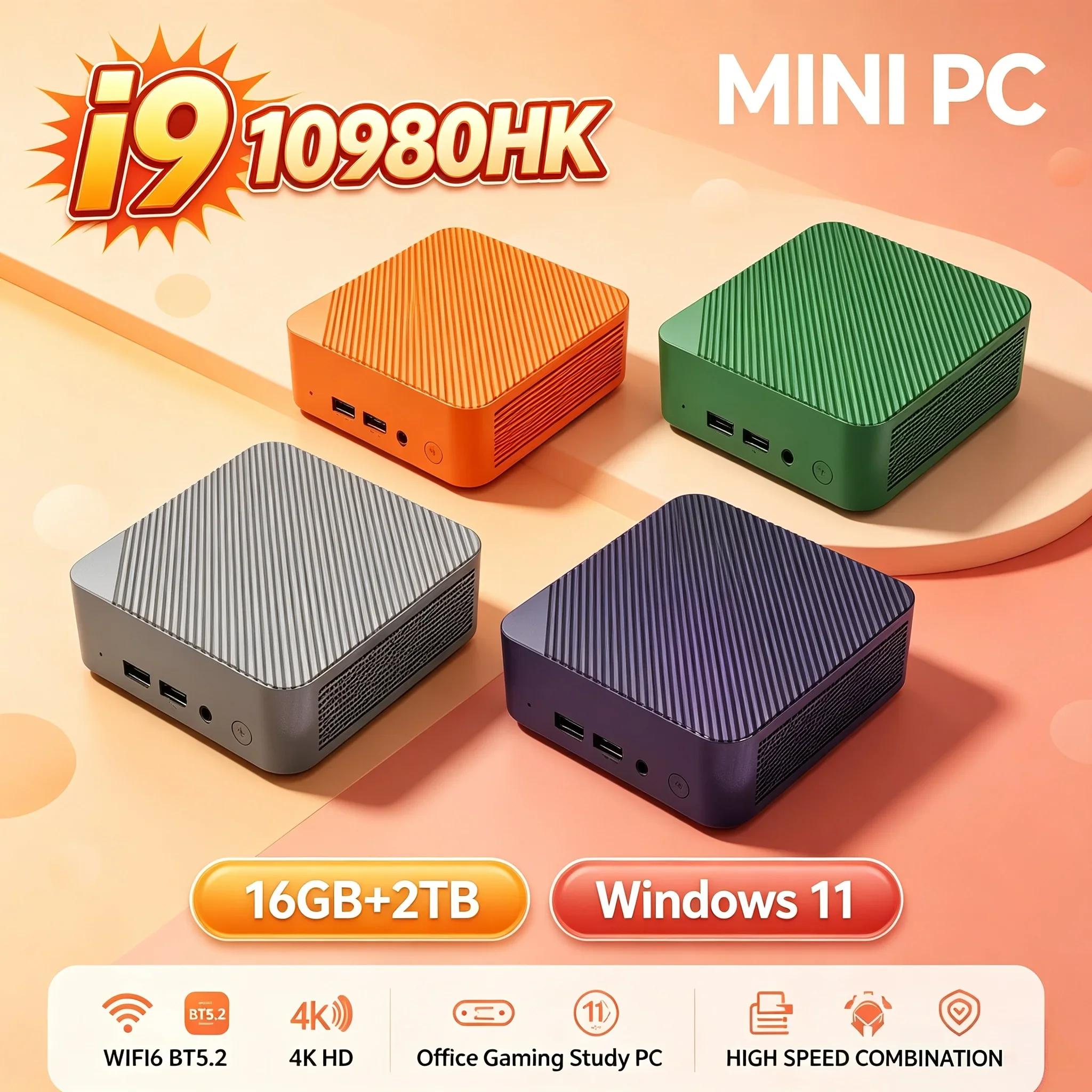 Mini Desktop Host Intel I9‑10980HK 16GB RAM 1‑2TB SSD Windows11 WiFi6 BT5.2 Small PC For Home Office Business Daily Office Usage