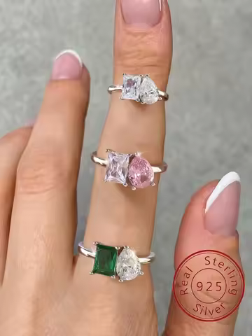 925 Sterling Silver WaterDrop Square Sparkling Zircon Ring For Women Engagement Wedding Luxury Fashion High Quality Fine Jewelry