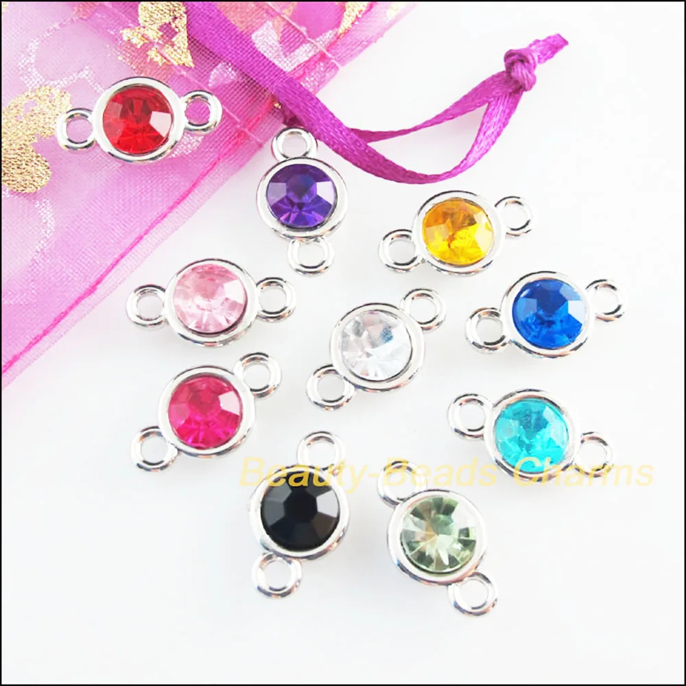 30 New Charms Mixed Acrylic UV Round Dull Silver Plated Connectors 11x19mm