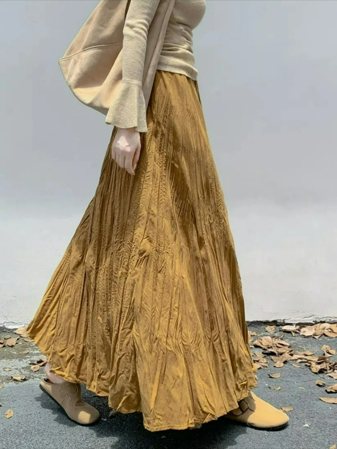 

Весенне-осенняя нерегулярная плиссированная юбка трапециевидной формы для женщин, однотонные свободные модные повседневные длинные юбки с высокой талией в корейском стиле