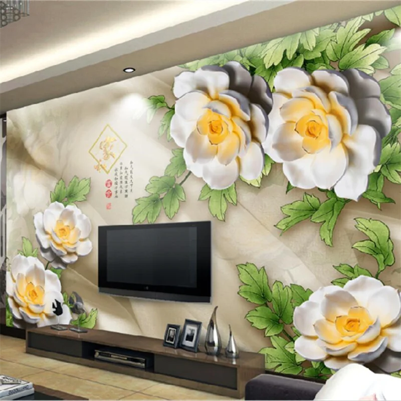 

Customized wallpaper 8d home and wealth embossed peony silk background wall 28d living room bedroom mural 48d super relief обои