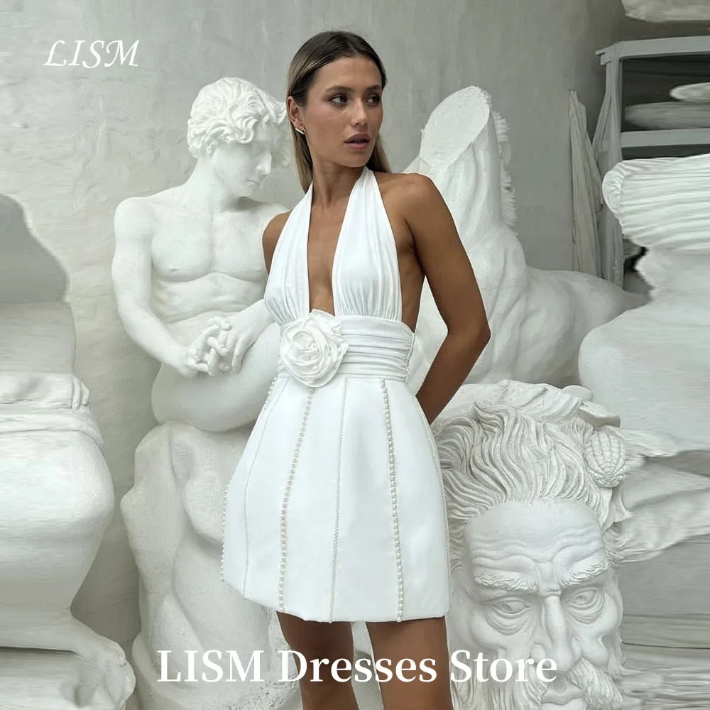 

LISM Simple A-Line Mini Party Dresses Strapless Soft Tulle Above Knee Length Elegant Evening Gowns Birthday Customized Corsets