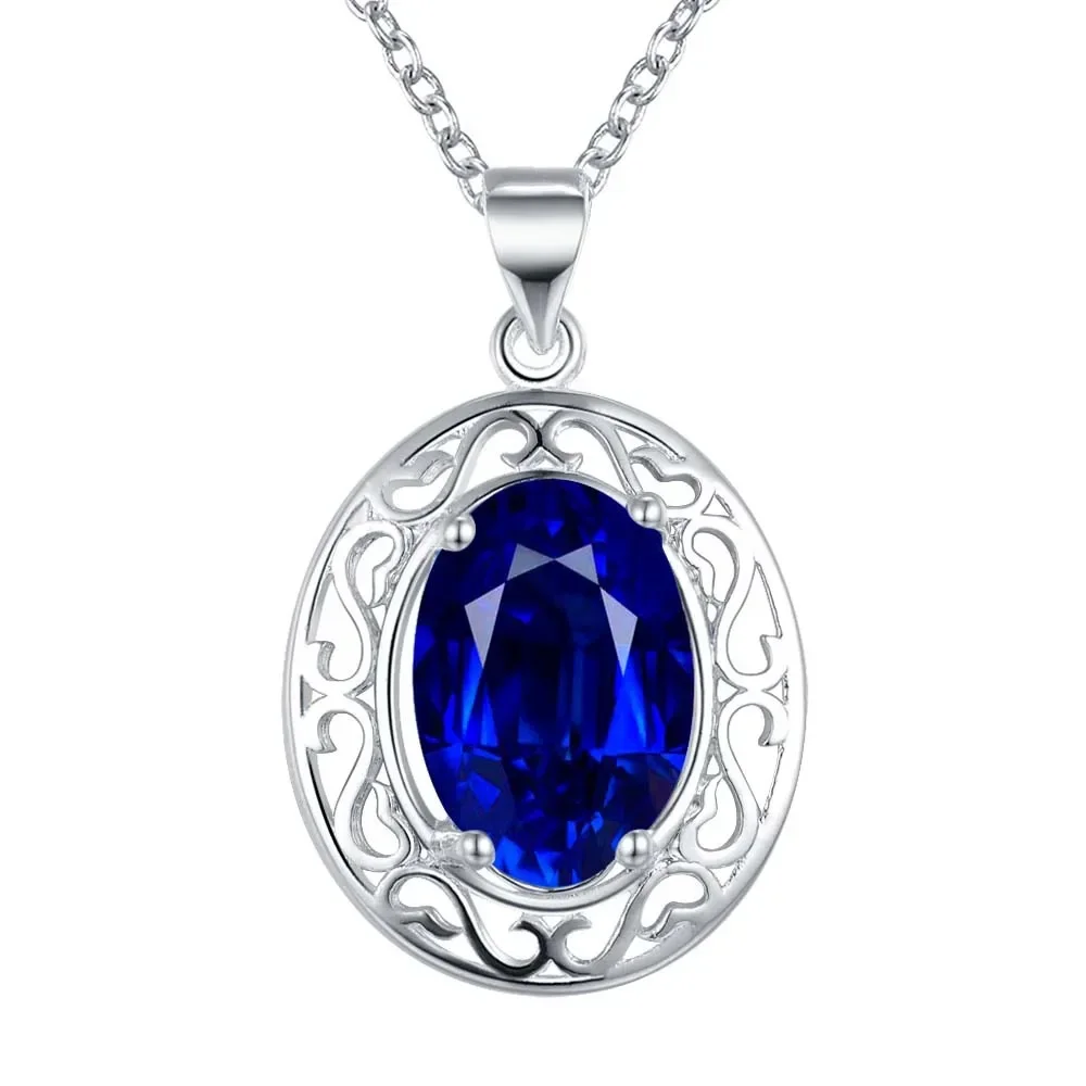 Colliers avec pendentif ovale en cristal bleu classique en argent Sterling 925 pour femmes, bijoux de créateur à la mode, bijoux de mariage, cadeau de vacances