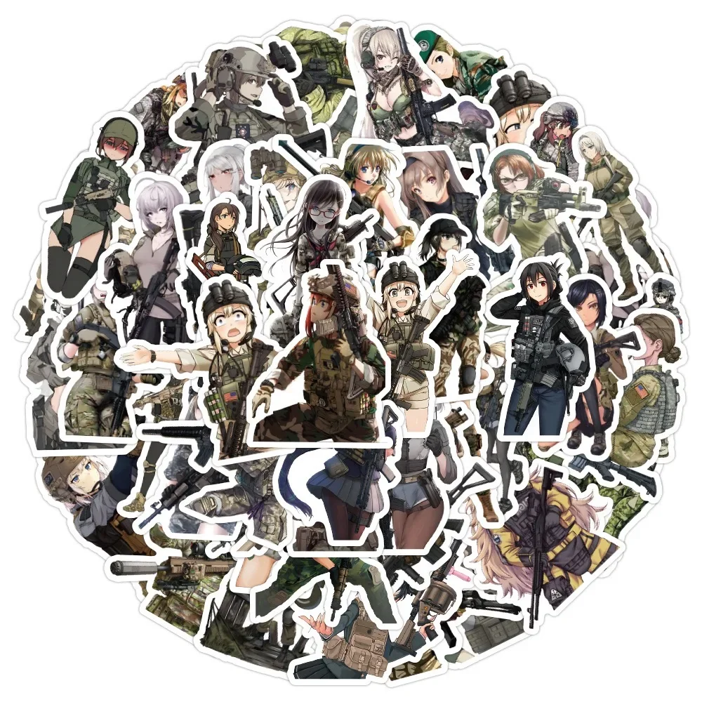 10/50PCS Camouflage Soldato Femminile Del Fumetto Adesivi Militare Anime Ragazza Graffiti Decalcomanie Adesivo per Skateboard Notebook Telefono