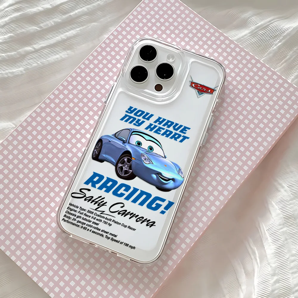 Funda para Teléfono HOT Cars L-Lightning M-McQueen para iPhone 17 16 15 14 13 12 11 Mini Pro Max X XR Air Plus, Carcasa Trasera Transparente