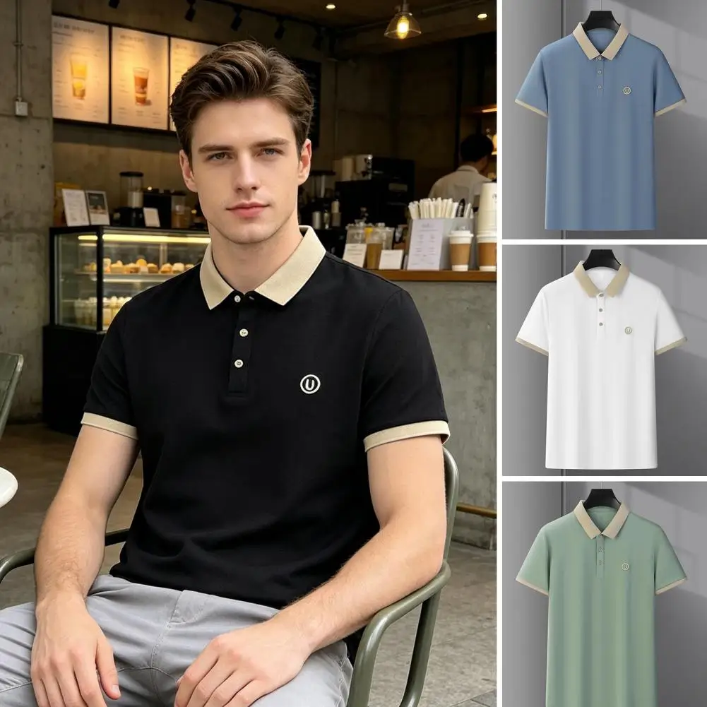 Summer Fashion Men's Stripe Collar Shirts High Qualitys Short Sleeve Slim Fit Tee Shirt Top Men Clothing Shirt For Summer