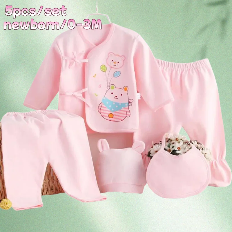 

Baby's Sets Newborn Clothing Suits Cotton ( 5pcs/set) Baby 15 Colors Sets Infant Unisex Suit Shirt Pant Bibs Hat