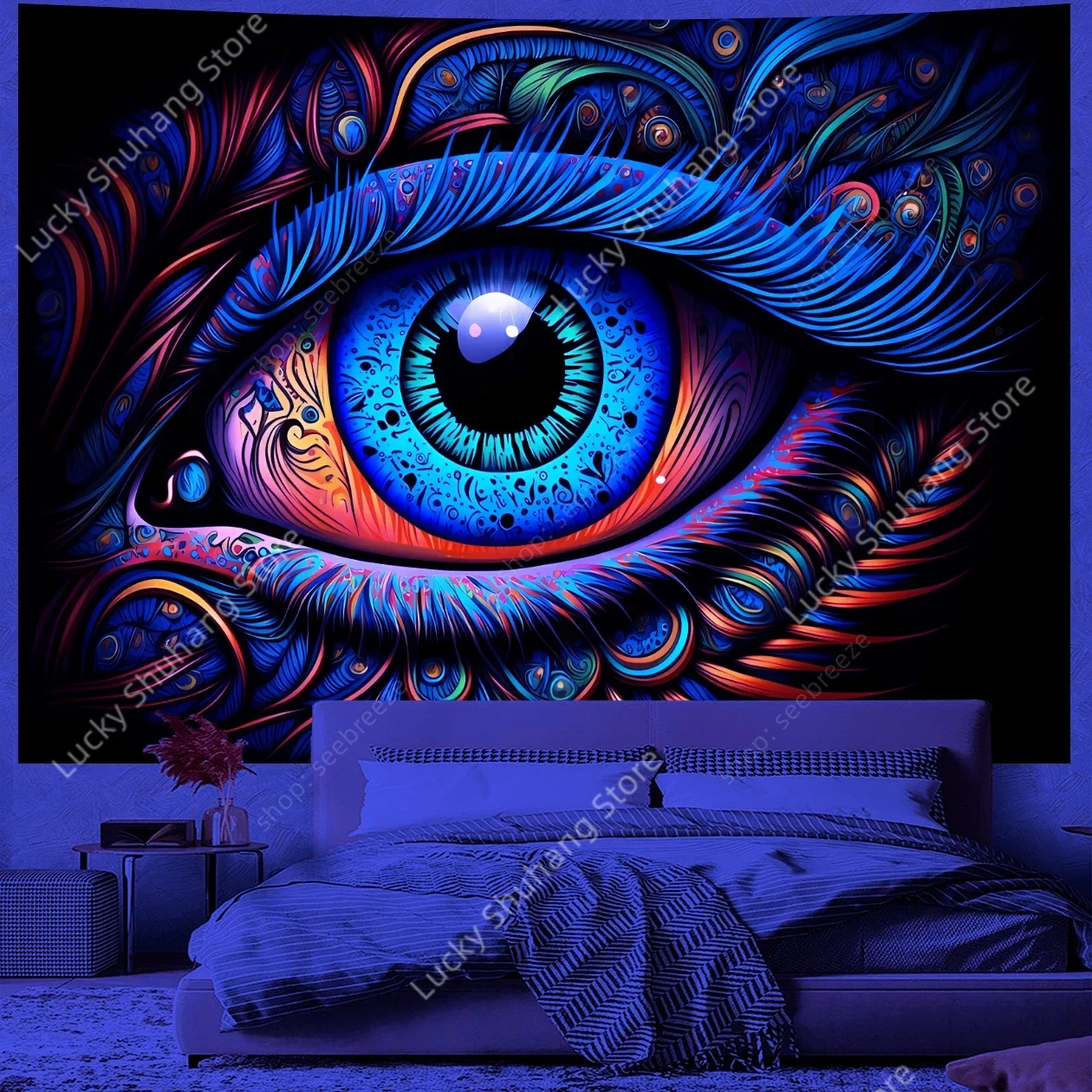 Cosmic Eye of God UV reactive tapestry Psychedelic hippie tapestry wall hanging used for aesthetic room wall decor Ceiling decor
