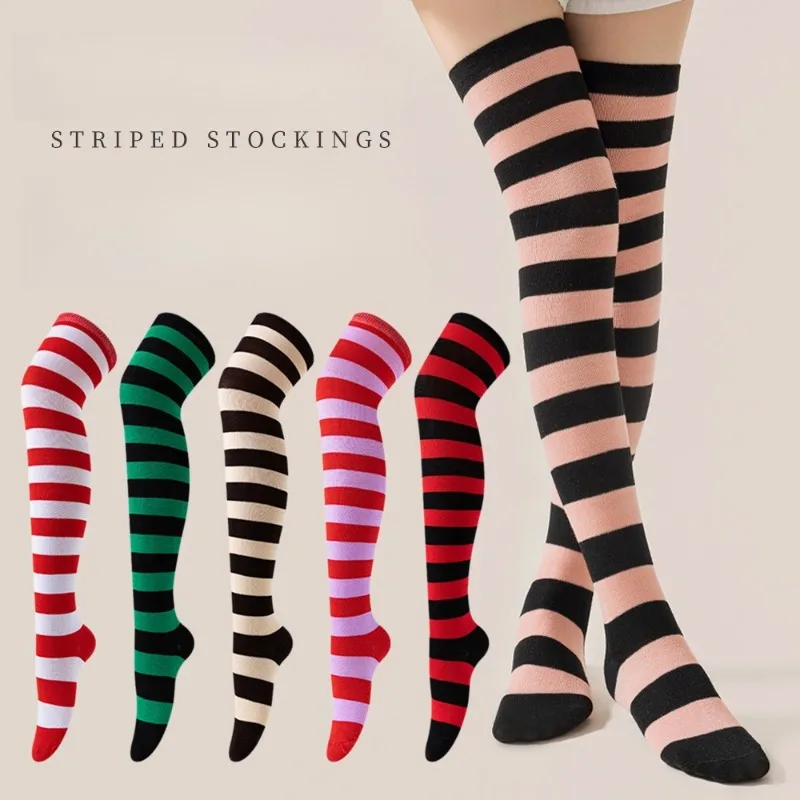 

Высокие чулки до бедра, женские полосатые носки для девочек, черные, белые, розовые, длинные гольфы выше колена, носки для косплея в стиле Лолиты в стиле Харадзюку Y2k