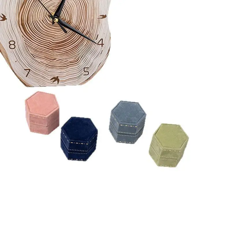 Vintage Sechseck-Schmuckbox, einzelne Ringbox, leere Aufbewahrungsbox für Verlobung, Hochzeit, Valentinstag, Geschenk-Organizer – Detail 5