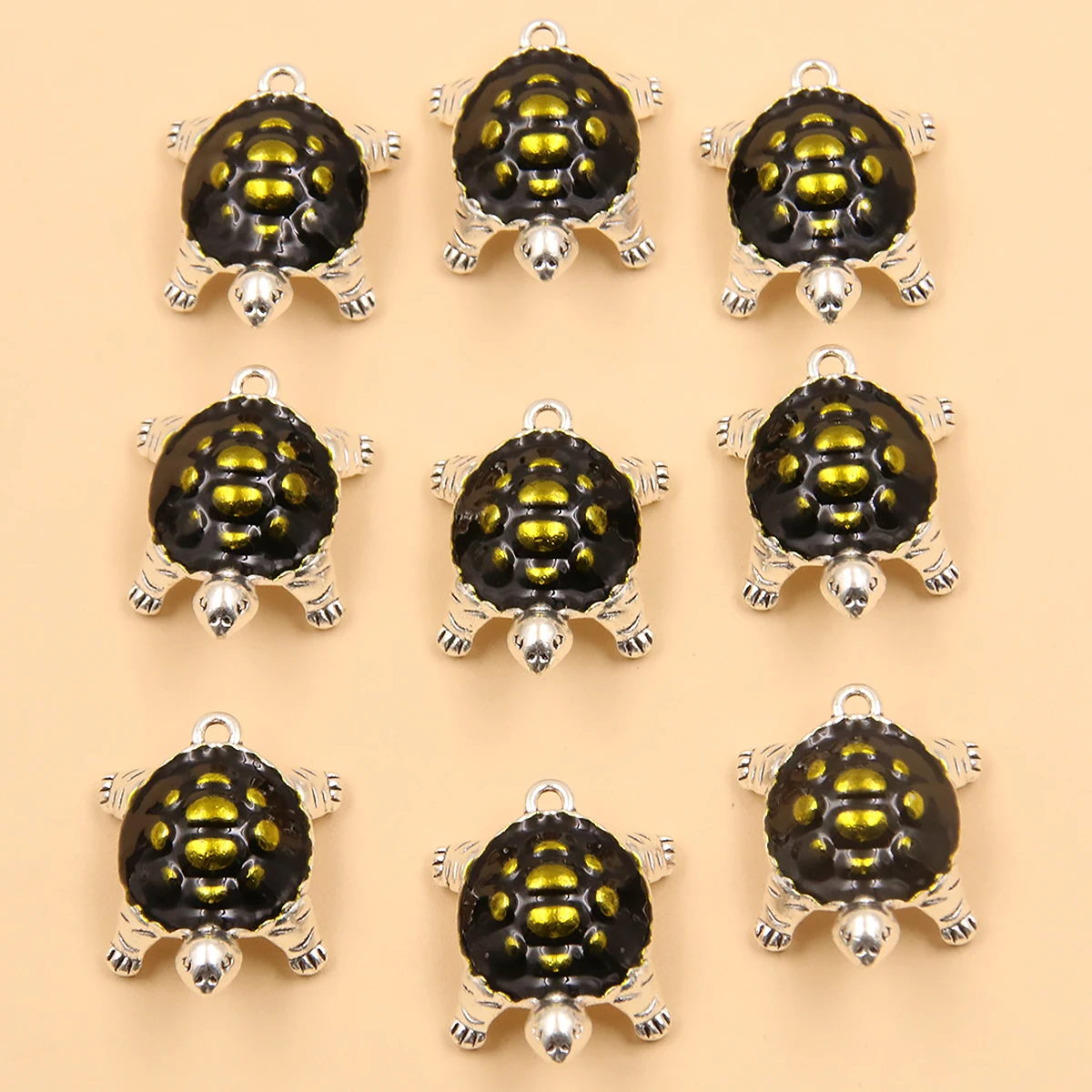 5Pcs 17x25MM Alloy Metal Drop Oil Simulation Black Tortoise Charm Animal Pendant For Enamel DIY Bracelet Necklace Jewelry Making