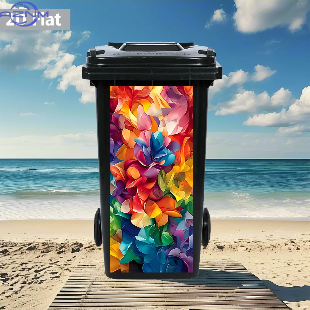 1PC 2DA  Sticker Featuring 2D Flat Colorful Abstract Flowers for Trash Cans, Which Is Waterproof And Removable. Ideal for Arti