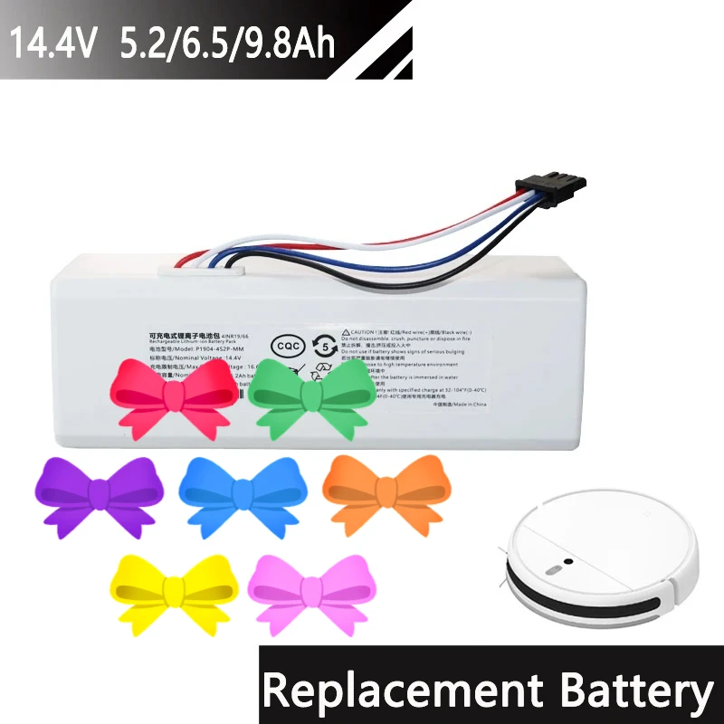 

k 14.4V 5.2/6.5/9.8Ah Li-ion Battery for Xiaomi Robot Roborock S50 S51 S55 Accessory Spare