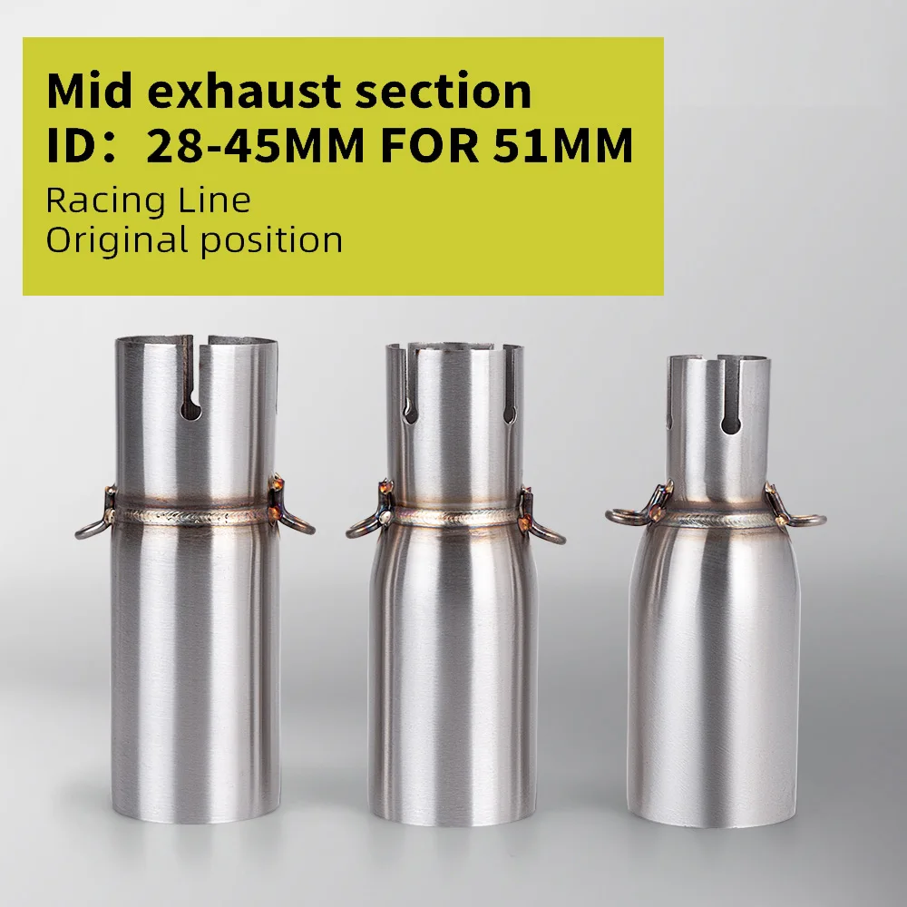 Motorrad-Auspuffrohr-Mittelteil, 28 mm Adapter, 51 mm Auspuff, zerstörungsfreie Installation