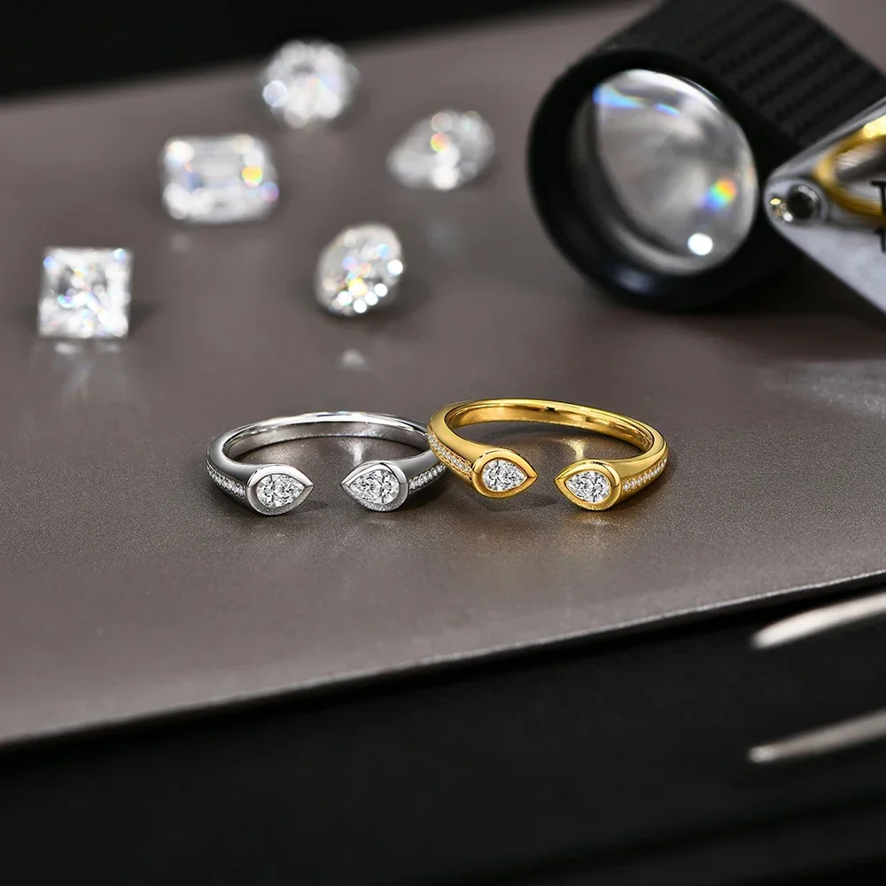 FCGJHW 0.67CT Pear Moissanite Wedding Ring D VVS1 Color S925 Sterling Silver Solid 14K 18K Gold Adjustable Rings For Women 2026